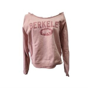 H&M Berkeley Sweatshirt Women Medium Pink Off Shoulder Collegiate Retro